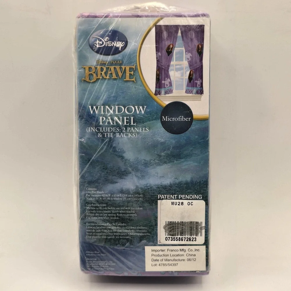Disney Pixar Brave Microfiber Window Panel Curtains 2 Panels Tie Backs Purple